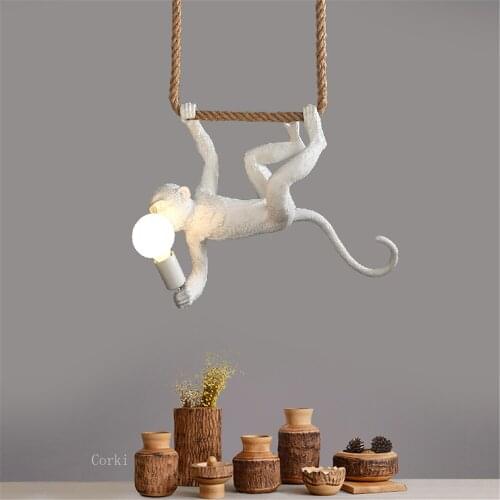 Modern Resin Hemp Rope Animal Pendant Lights Horizontal Monkey Lamp Hanging Lamp Living Room Monkey Light Indoor Pendant Lamp
