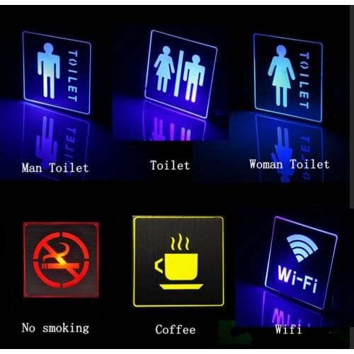 LED Information Sign AC110-220V To DC12V Low Voltage Sign Wall Lamp WiFi/Coffee/Toilet/Restroom/Stop/No Smoking Warning Lights