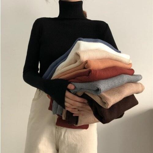 Womens Turtleneck Sweater Casual Soft Knitted Sweater Warm Pullover Winter All-match Slim Fashion Pullover Womens Basic Top