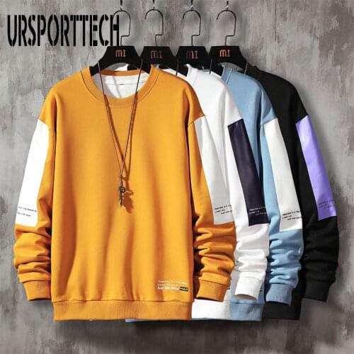 URSPORTTECH Casual Sweatshirt Men Oversized Autumn Solid Hip Hop Streetwear Pullovers Hoodies Mens O-Neck Harajuku Sweatshirts