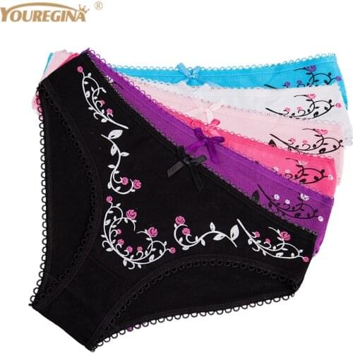 Sexy Women Cotton Panties Underwear Briefs for Ladies Floral Print Cute Panties Knickers Intimates Plus Size 6 pcs/lot