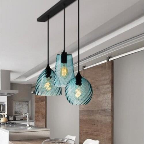 Vintage hanging lamps Simple Industry E27 nordic glass light Coffee Bar blue pendant light Restaurant country style light