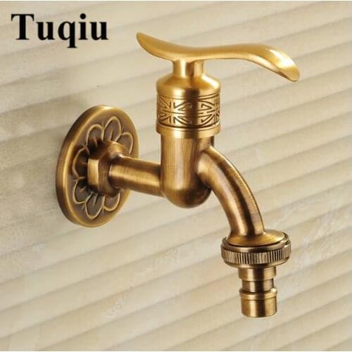 High Quality Antique brass decorative garden faucets single cold bibcocks washing machine tap outdoor faucet