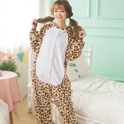 Adults Animal Kigurumi Leopard Pajamas Sets Sleepwear Cosplay Zipper Onesie Hooded Women Men Winter Unisex Cartoon Pajamas
