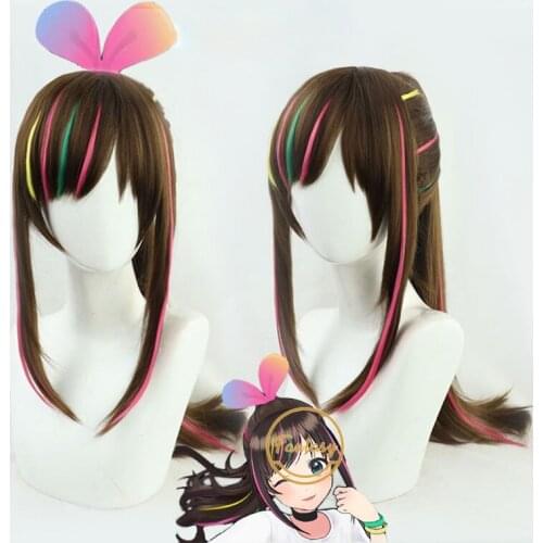 Youtuber Hololive Kizuna AI Cosplay Costume Heat Resistant Synthetic Hair Long Ponytail Wig + Free Wig Cap