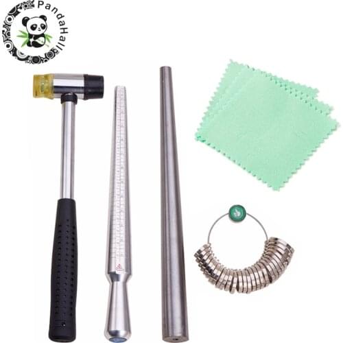 Jewelry Tools Ring Enlarger Stick Mandrel Handle Hammers Ring Sizer Finger Measuring Stick 5pcs Jewelry Polishing Cloth F80