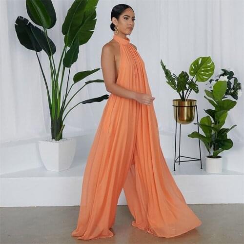 Womens Sexy Backless High-waisted Wide Leg Pants Summer 2021 Fashion New Casual Chiffon Elegant Slacks In Solid Color