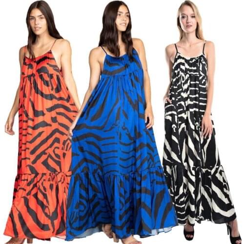 Summer 2021 Women Black And White Color Print Dress Causal Long Floor Dresses Women Beach Dresses