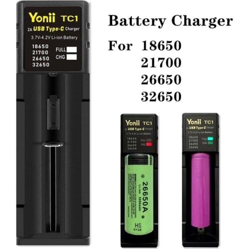 USB-C Smart Battery Charger Single Slots For 18650 21700 26650.etc Nimh Battery