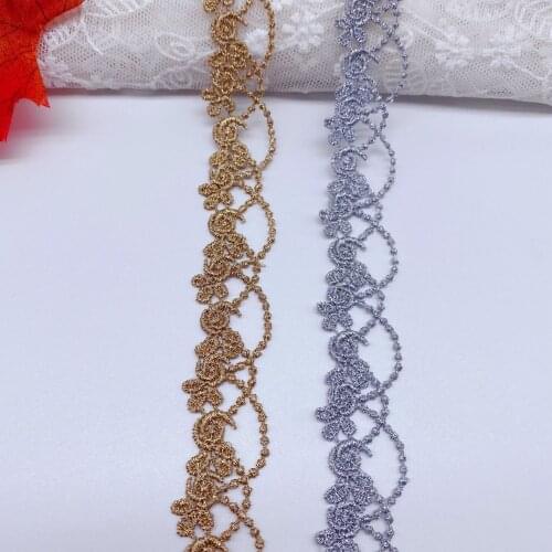 1Yards Best Selling Lace Collar Embroidery Gold Silver Lace Fabric 2cm Ribbon Sewing Trimmings Clothing Wedding dentelle QZ6