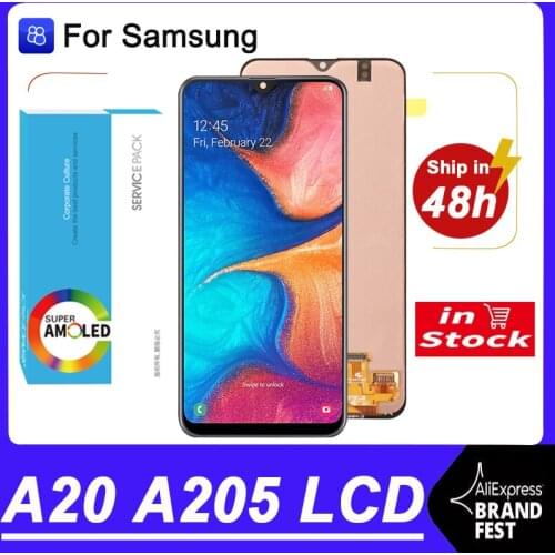 100% Original 6.4'' AMOLED Display For Samsung Galaxy A20 A205 SM-A205F Full LCD Touch Screen Digitizer Assembly Repair Parts