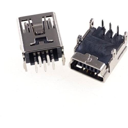 100pcs MINI USB 2.0 Connector 5 Pin B Type Female Receptacle Through Holes Right Angle PCB Solder PCB