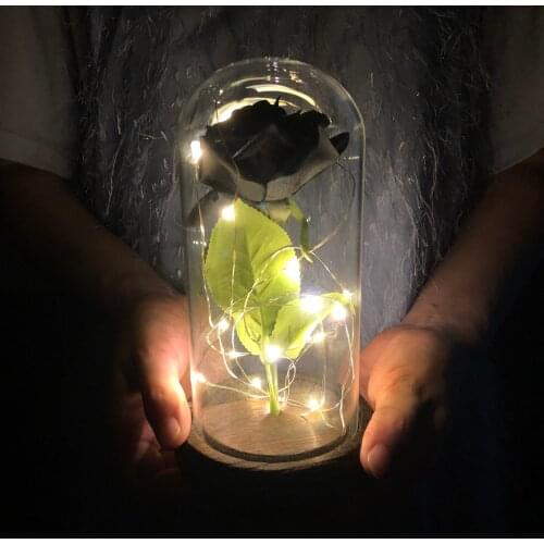 3 color Select Birthday Gift Beauty and the Beast Black Rose in a Glass Dome on a Wooden Base for Christmas Valentines Gifts