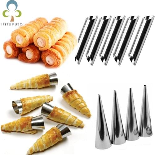 6/12/24pcs Kitchen Stainless Steel Baking Cones Horn Pastry Roll Cake Mold Spiral Baked Croissants Tubes Cookie Dessert Tool ZXH