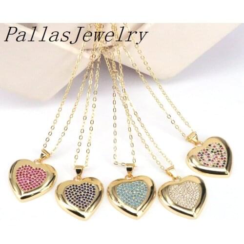 6Pcs gold color cz pendant necklace rainbow zircon heart necklace jewelry Womens chain necklaces