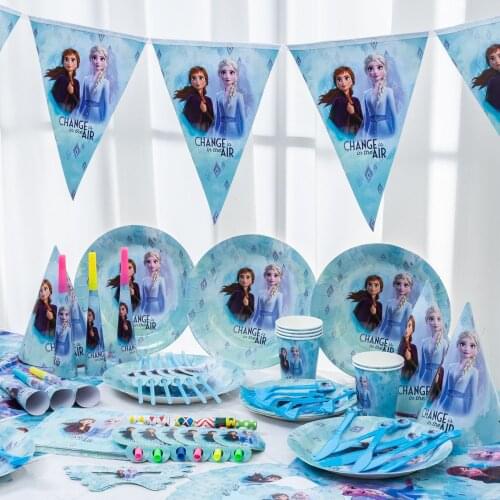 94pcs/lot Disney Frozen birthday party Disposable tableware set for baby girl favor paper cake plate cup decor
