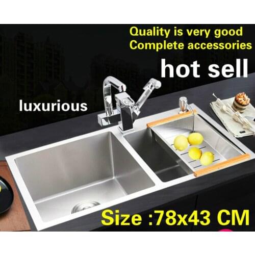 Free shipping Apartment kitchen manual sink double groove food grade durable 304 stainless steel luxury hot sell 78x43 CM