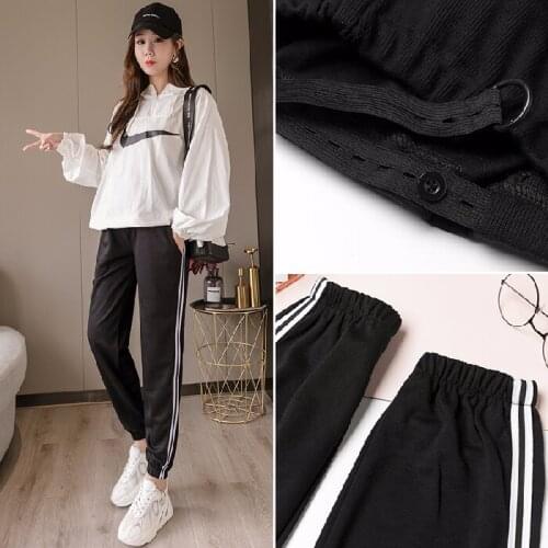 Maternity Pants 2020 Spring Autumn Loose Harem High Waist Belly Pants Outer Wear Leggings Casual Side Stripes Bottoms Cotton