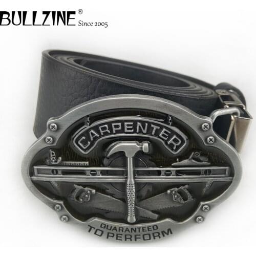 Bullzine zinc alloy retro Carpenter Belt buckle jeans gift belt buckle pewter finish free PU belt FP-03740 drop shipping