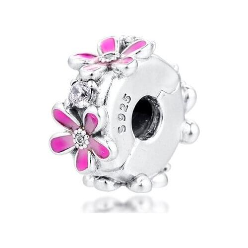 Pink Daisy Flower Clip Beads for Jewelry Making Spring DIY Fit Charm Bracelet Femme 925 Sterling Silver 2020 Fashion Jewellery