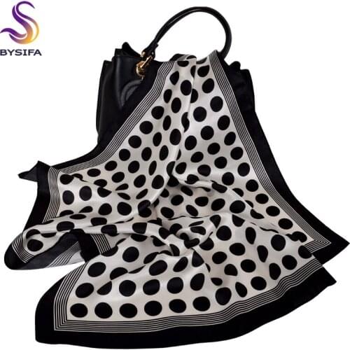 [BYSIFA] Black White Polka Dot Square Scarves 65*65cm Classical 100% Pure Silk Scarf Neck Scarf Spring Autumn Scarves Hijabs