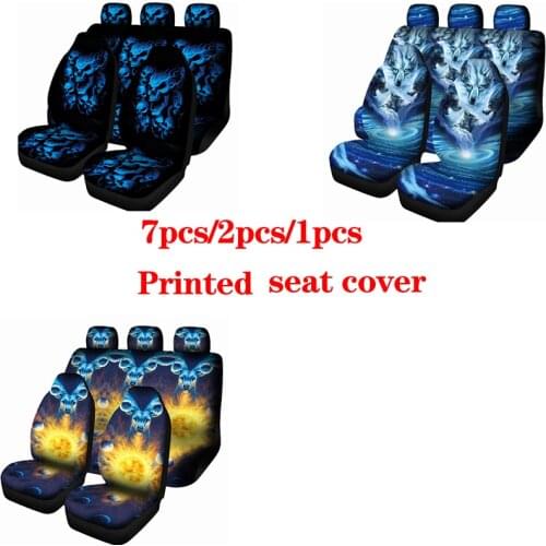 Blue Skull Design car seat cover, flat cloth anti slide bucket seat cover, 4-piece set (2-piece front drive seat cover, 2-piece