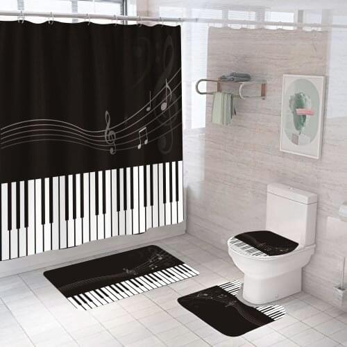 Black White Piano 3d Shower Curtain Music With Non Slip Rug Mat Bathroom Curtains Waterproof Polyester Home Decor 180x180 Gift