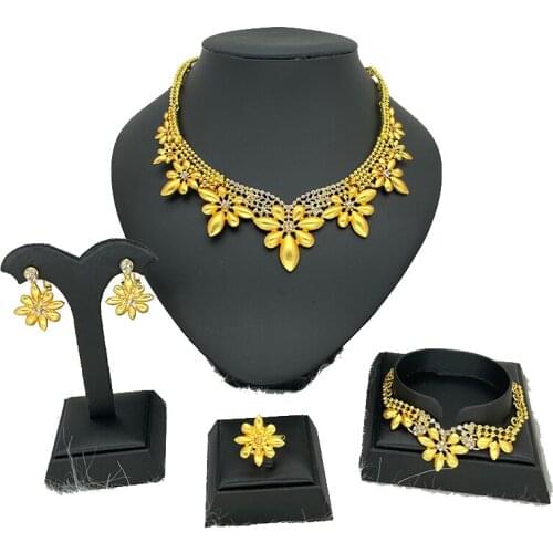 Color gold dubai jewelry sets for women African bridal wedding gifts party Necklace Bracelet earrings ring set Ethiopia jewelry