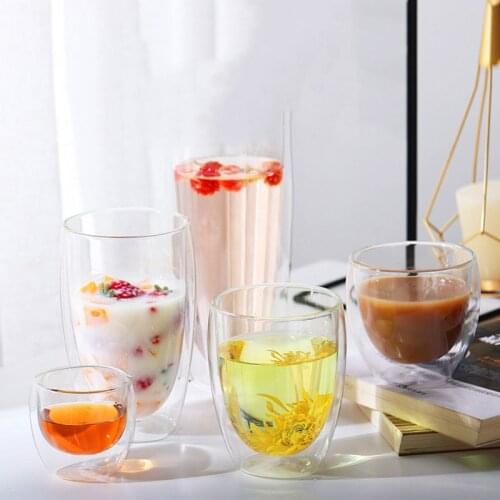 Double glass cup with heat insulation and high temperature resistance, transparent household coffee straw cup for men and women