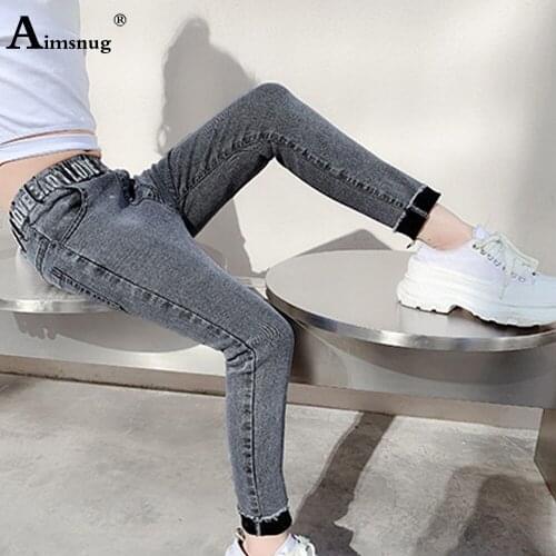 Children Jeans Demin Pants Girls Elastic Waist Skinny Pantalon Streetwear Autumn Fashion Letter Print Trouses Kids Demin Clothes