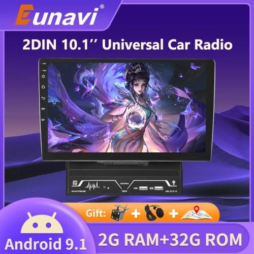 Eunavi Android 9 1din Car Radio Multimedia Player Universal GPS Navigation Auto Stereo Video WIFI 10.1 inch 2.5D HD Screen
