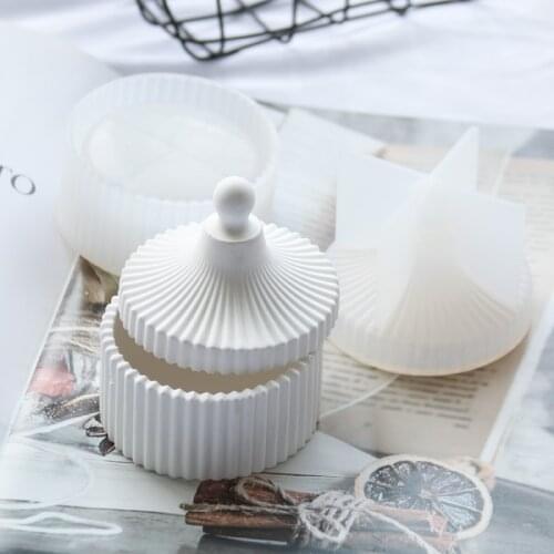 Handmade DIY Aromatherapy Gypsum Candle Cup Mould Concrete Box Mold Round Stripe Jewelry Box Mold Silicone Mold
