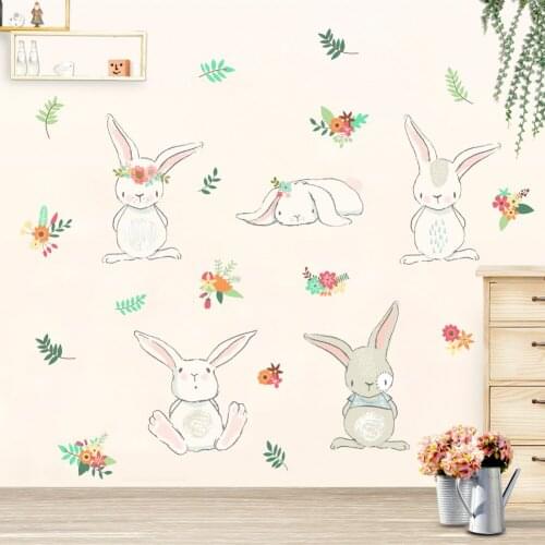 Creative Animal dog Rabbit Flower Wall Stickers For Kids Rooms Home Decor toilet Wall Decals car sticker DIY Mural Art Decor