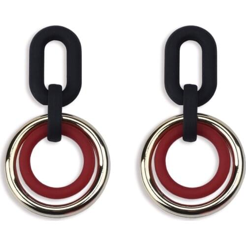 Fashion Geometric Circle Stitching Contrast Drop Earrings Women Vintage Statement ZA Earring Jewelry Accessories For Women 2021