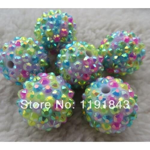 Kwoi vita New Colorful Rainbow Ab Rhinestone Beads Chunky 20mm 100pcs Resin Rhinestone Ball Beads for Chunky