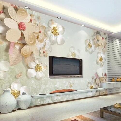 Milofi customized large-scale wallpaper decorative painting 3d stereo light luxury simple European style jewelry flower TV backg