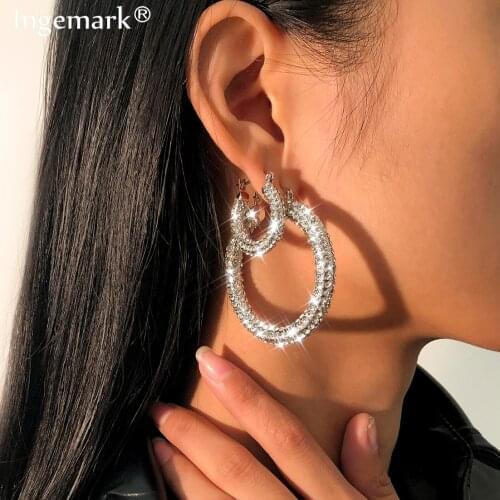 Fashion Boho Crystal Hoop Earrings For Women New Luxury Iced Out Rhinestone Statement Earrings Bijoux Wholesale Ear Nail 2021