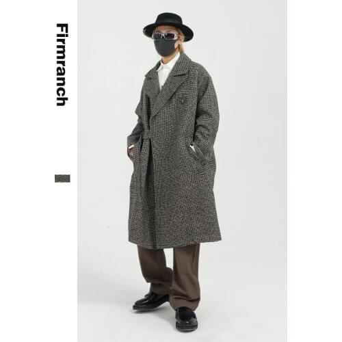 Firmranch Men Spring/Autumn Retro Plaid Long Wind Coat Jacket Ins Men/Women X-Long Trench Coat Loose Casual Outwear BF Style