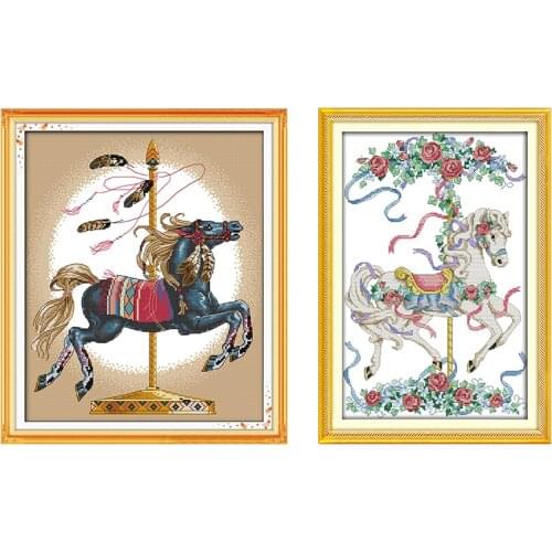 Carousel Cross Stitch Kit, 14ct11ct Chinese Cross Stitch, Needlework, Embroidery Set, Home Decoration Wall Art DIY Gift Handmade