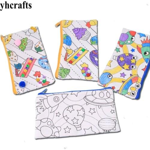 2PCS/LOT.Paint unfinished pencil bag,Drawing toys.Early educational toys.Creative art work,Kindergarten arts and supplies