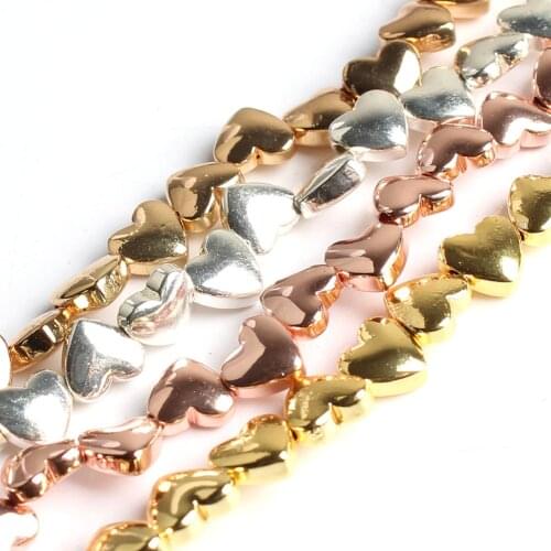 Natural Rose Gold Silver Color Hematite Stone Love Heart Loose Beads for Jewelry Making DIY Bracelet 5x6mm
