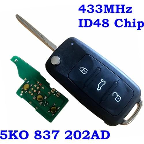 New 3 Button Flip Remote Car Key Keyless 5K0837202AD 5K0 837 202 AD for VOLKSWAGEN Caddy Eos Golf Beetle Polo Up Tiguan Touran