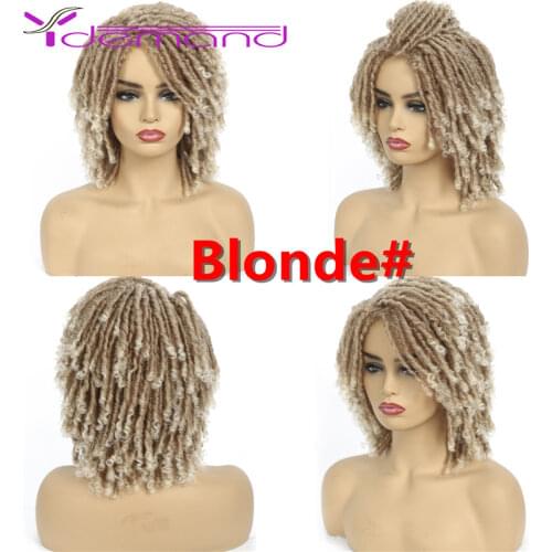 Y Demand Short 5 Colors Faux Locs Dreadlocks Wig Blonde Synthetic Braided Fiber Hair African Daily Wigs For Black Women/Man