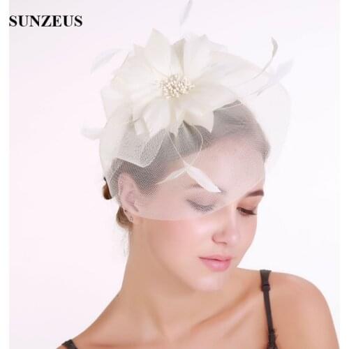 Feathers Flowers Attractive Ivory Bridal Wedding Hats Tulle Womens Party Hair Accessories Fascinators sombrero boda SH53