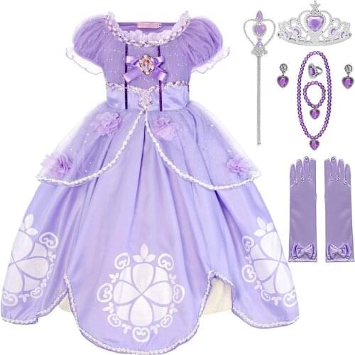 Princess Sophia the First Girls Party Dress up Puff Sleeve Ankle Length Sequined Tulle Fancy Kids Birthday Cosplay Costume Dress