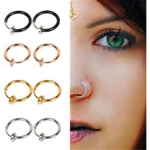 16G Fake Nose Ring Body Jewelry 2 PC Goth Punk Lip Ear Nose Clip On Fake Septum Piercing Nose Ring Hoop Lip Hoop Rings Earrings