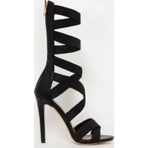 New summer word with sandals female wild simple PU Slip On Thin High heel Open Toed Classics fashion Dress shoes for women Black