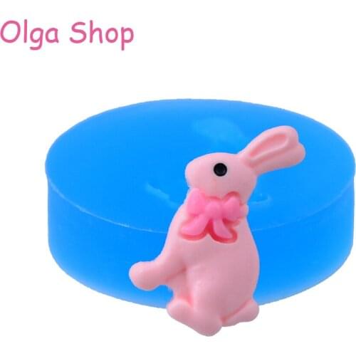 DYL426 26.3mm Rabbit with Bow Silicone Mold - Bunny Animal Mold Sugarcraft, Fondant, Cookie Biscuit, Gum Paste, Resin, Food Safe