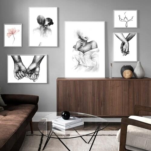 Modern Black White Abstract shape Canvas Painting Lovers Hand Kiss Shoulder Wall Art Posters Prints Pictures Living Room Decor