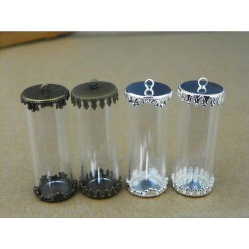 Tube glass golbe mixed color cover button base pendant 40x15mm Diy Glass tube without filling pendant